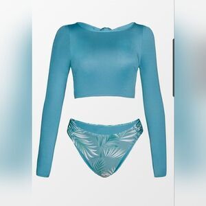 Cupshe tropical back knot long sleeve tankini size large